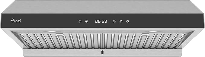 Awoco 36" Stainless Steel Under Cabinet 6 Speeds 900 CFM Range Hood with Tempered Glass Touch Panel, LED Lights, Baffle Filters and Oil Collector, 8" High