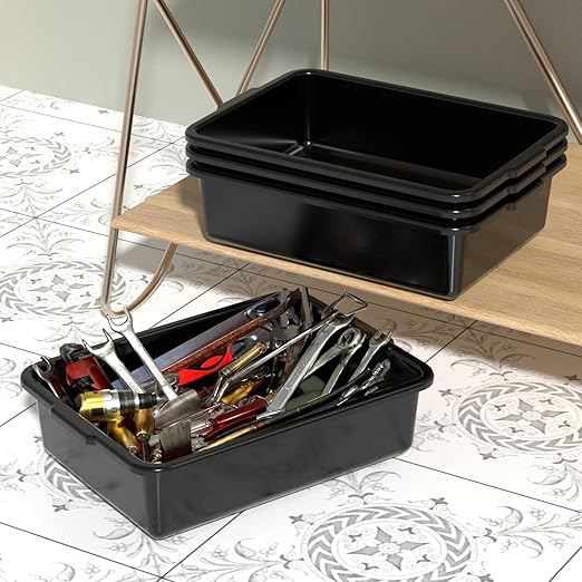 Sadstory Plastic Bus Tubs, 13 L Black Commercial Bus Tub Tote, 4 Packs