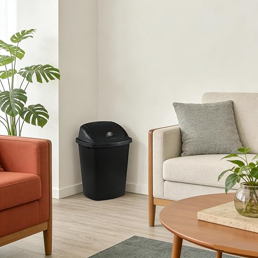 4 Pack Plastic Commercial Trash Can Wastebasket, Garbage Container Bin with Swing Top Lid, 6.6 Gallon/25 Liter