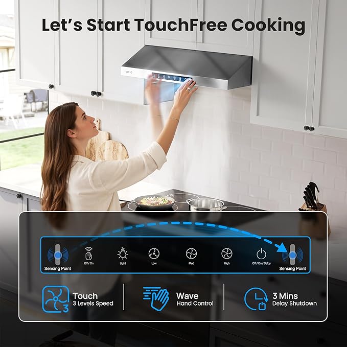 Range Hood 36 Inch Under Cabinet, 900 CFM Dual Centrifugal Motor, 3-Speed Ducted Kitchen Vent, Reusable Filters, Stainless Steel Kitchen Exhaust Fan with LED Lights