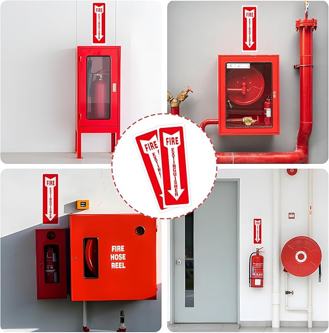 4 PCS Fire Extinguisher Signs,Glow in The Dark fire Extinguisher Sticker, 4"x12" Photoluminescent PVC Vinyl, High Adhesion UV Waterproof Label for Indoor Outdoor, Office, School, Hospital Use
