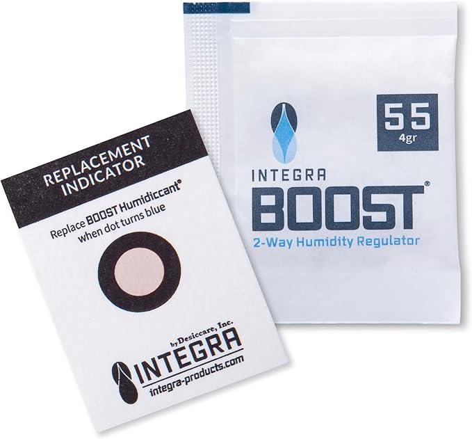 Integra Boost 55% RH Level - 4 Gram Size - Two-Way Humidity Control Pack - Incl. Replacement Indicator Cards - Food Storage & Herbs Moisture Balancer for Up to 1/2 oz (Pack of 6)
