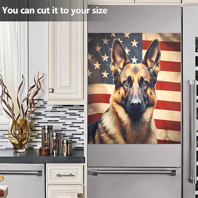 Dog German Shepherd American Flag Dishwasher Magnet Cover Sticker Magnetic Refrigerator Panel Front Door Fridge Microwave Decal