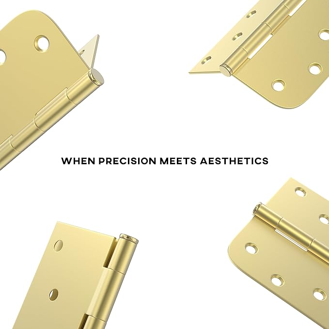goldenwarm Pack of 6 4in Door Hinges Brushed Brass Gold Door Hinges Butt Hinges with Square & Round Corners, Interior Door Hardware