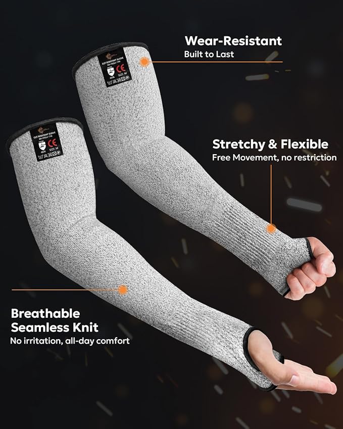 Evridwear Protective Arm Sleeves Cut Resistant Farmers Sleeves for Men Work, Gardening, Farming, Arm Protectors for Thin Skin and Bruising (Medium, With Thumb Hole) 5 Pairs