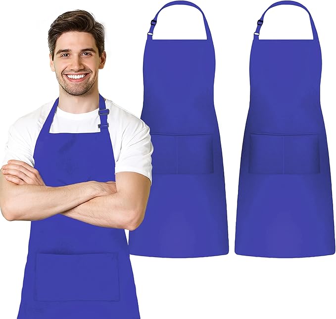 Adjustable Bib Apron 100% Polyester Kitchen Aprons Waterdrop Resistant Aprons with Adjustable Strap, Pockets & Long Ties