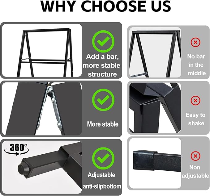USCNC 2 Pack Heavy Duty A-Frame Sidewalk Sign 24 x 36 Inch, Portable Double-Sided Sandwich Board Slide-in Folding Metal Signboard (Frame only，No white board)