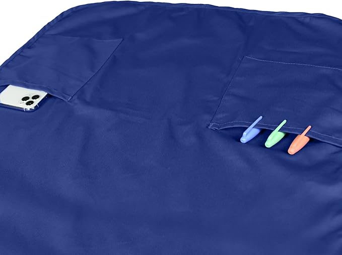 DALIX Apron Commercial Restaurant Home Bib Spun Poly Cotton Kitchen Aprons (2 Pockets) in Navy Blue