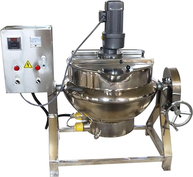 Commercial Cooking Pot Electric Jacketed Kettle with Stirrer Stainless Steel Tiltable Jacketed with Mixer 13.2 Gallon Capacity for Soup Chili Sauce Beverage Jam Porridge 220V