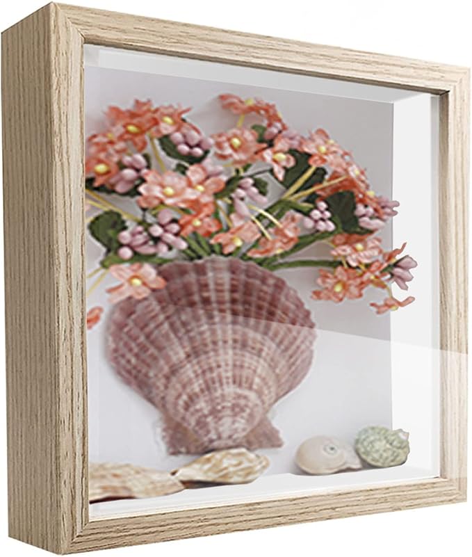 5x5 Small Shadow Box Frame Display Case, Wood with Plexiglass, Display Case Box for Memorabilia, Medal, Crafts,Tickets and Photos, Picture Frame for Wall and Tabletop (5x5, 2pcs-Natural Wood)