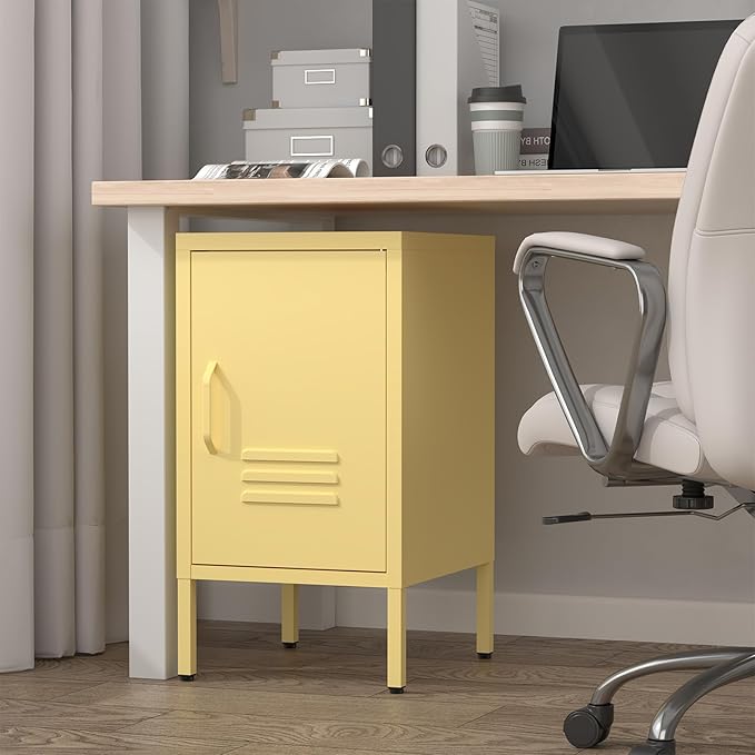 Locker Nightstand,Metal Nightstand with Door, Modern End Side Table with Shelf,Steel Bedside Storage Cabinet for Living Room,Bedroom,Office,Yellow