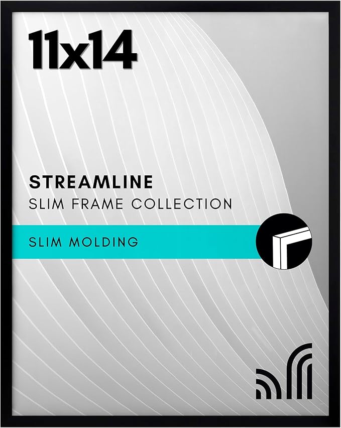 Americanflat 11x14 Picture Frame with Shatter-Resistant Glass - Streamline Collection - Thin Border Picture Frame for Wall Display - Hanging Hardware Included - Black
