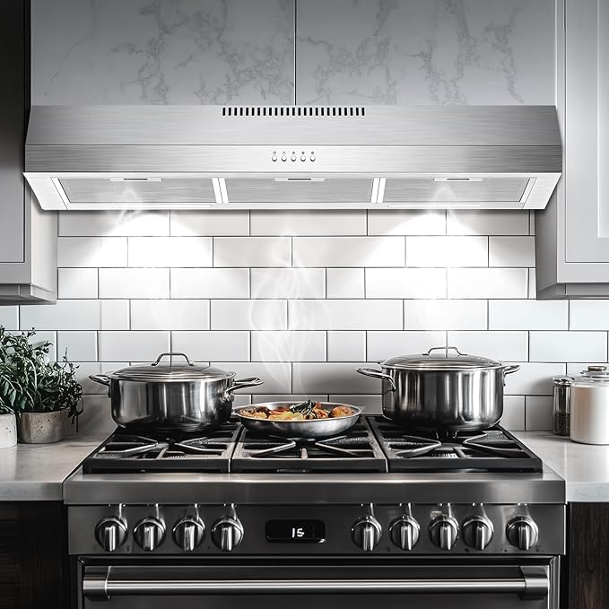 Range Hood 36 Inch Under Cabinet, 600 CFM Ducted/Ductless Vent Hood for Kitchen with Wide Coverage, Stove Vent with Bright LED Lights, Reusable Filters and 3 Speed Exhaust Fan