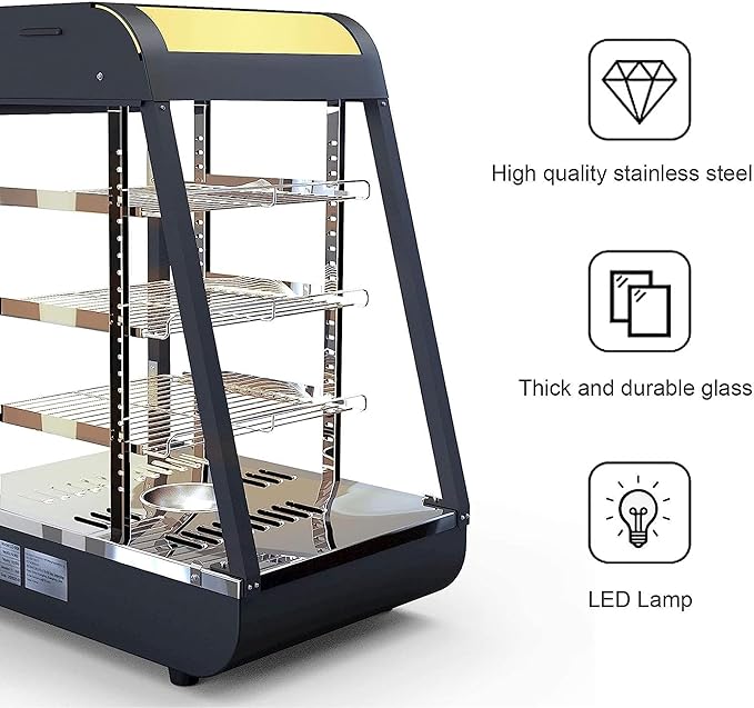 Commercial Food Warmer, 3 Tier Countertop Pizza Warmers Display Pastry Patty Warmer w/ 3D Heating with LED Lighting for Buffet Restaurant Shop Heater Food Service L15'' x W19'' x H25''