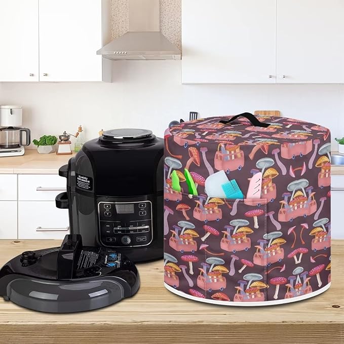 Flashideas Mushrooms Pressure Cooker Cover with Storage Pocket Compatible with 8 10 Quart Instant Pot, Durable Rice Cooker Air Fryer Accessories, Waterproof Kitchen Appliances Dust Cover