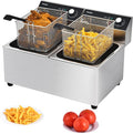 Deep Fryer with Basket, 3400w 14Qt Oil Tank/ 6.7Qt Basket x 2, 0.6mm Thickened Stainless Steel Countertop Electric Fryer for Home and Commercial Use, Oil Fryer with Double Overheat Protection