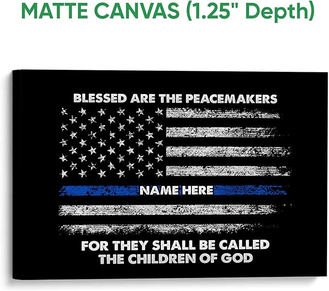 Personalized Police Poster & Framed Canvas, Blessed Are The Peacemakers Patriotic Home Office Decor, Custom Name Bedroom Living Room Aesthetic Wall Art Gift For Police Officers