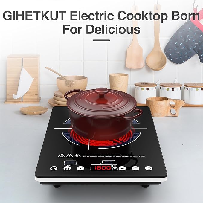 Electric Cooktop Single Burner, 1800W Electric Stove Top with Touch Control, 9 Power Levels, Kids Safety Lock & Timer, Overheat Protection,110V Induction Cooktop