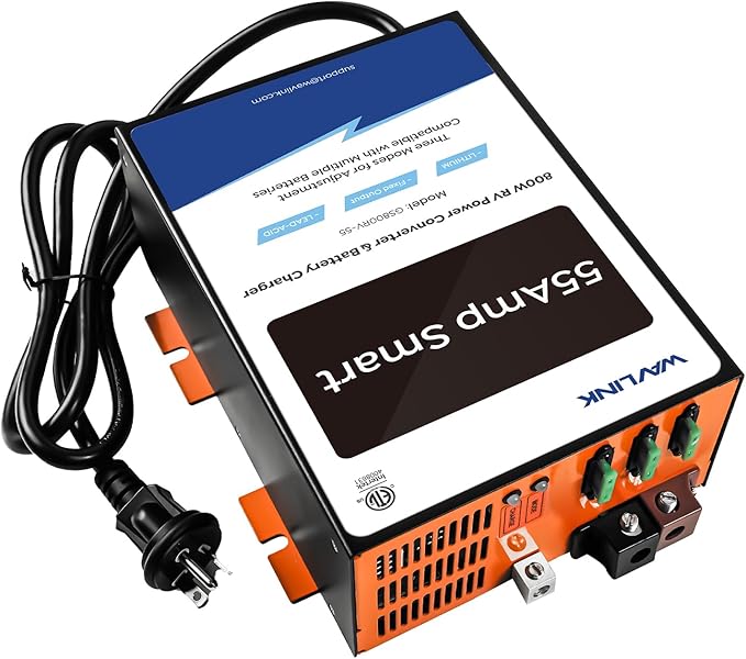 WAVLINK 55 Amp RV Power Converter, 120V AC to 12V DC Battery Charger with 3 Smart Charging Modes, 13V-16.5V Adjustable Operating Range, Multi-Stage Charging