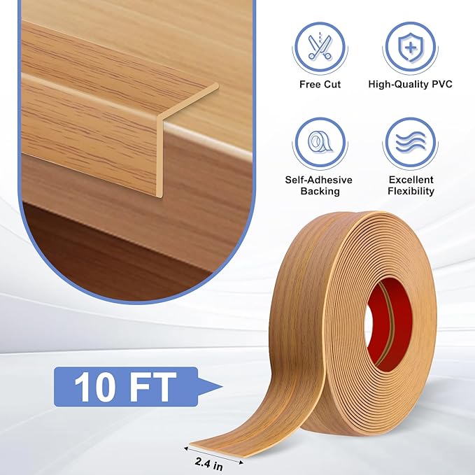 Wall Corner Protector Moulding Trim Peel and Stick Wall Corner Guards Trim Flexible Self Adhesive Edge Protector Moulding, 2.4 in x 10 Ft, Light Brown Wood