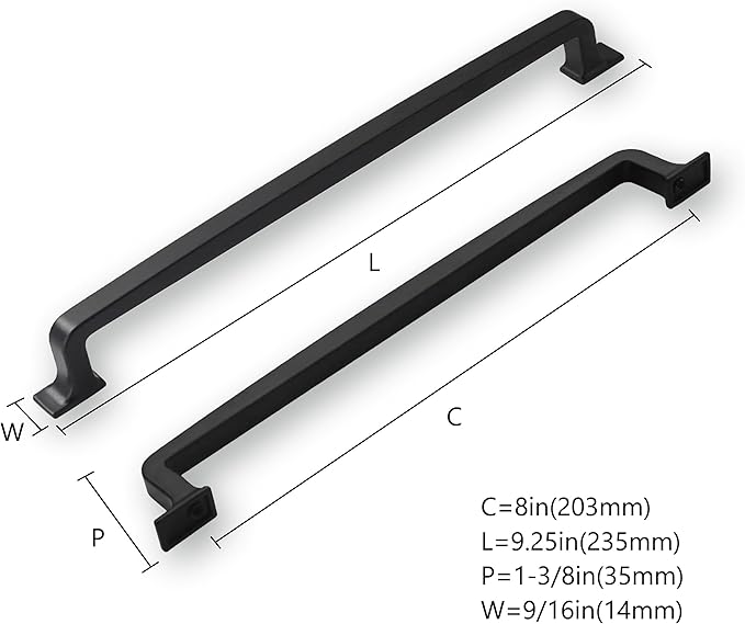 khtumeware 10 Pack 8 Inch Cabinet Handles - Matte Black Cabinet Pulls and Drawer Handles