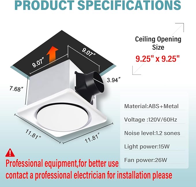 Bathroom Exhaust Fan with Light,120 CFM 1.2 Sones, 41W Bathroom Fan with Light for Home, 1500lm LED Light 2700K/4000K/6500K-UL HVI Certificated