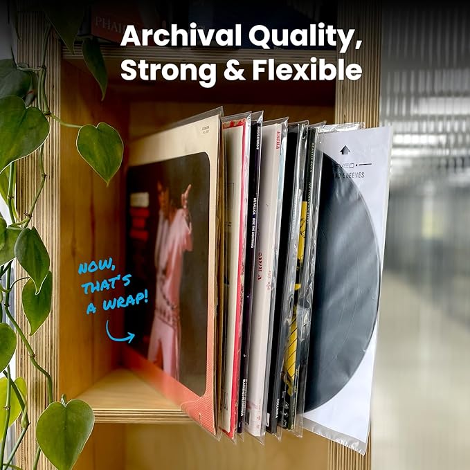 EVEO 100 Vinyl Record Sleeves Outer – Crystal Clear Outer Vinyl Sleeves LP Album Covers 12.75"x12.75" | Perfect Fit Protective 3 Mil Protection for Single & Double LPs - Archival Quality