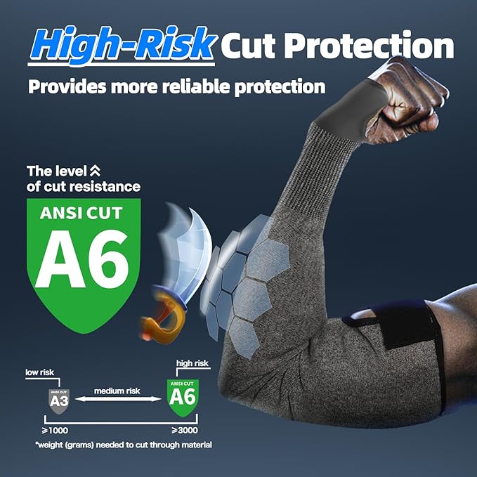 Schwer AIR-SKIN ANSI A6 Cut Resistant Arm Sleeves for Men&Women S903, 22in Non-PFAS Arm Protectors for High Risk Work, Arm Protectors for Thin Skin, Gardening Sleeves for Farming, Lightweight
