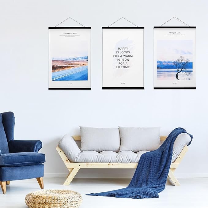 FALAMON 2 Pack Magnetic Poster Hanger Frame, 17x11 17x24 17x22 Magnet Poster Frame Hangers for Hanging Posters, Prints, Photos, Pictures, Maps, Scrolls, and Canvas Artwork (Black, 17")