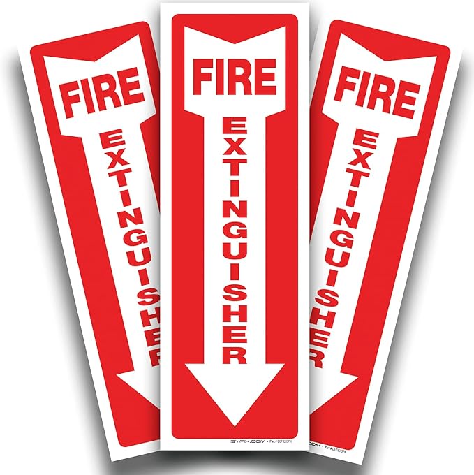 iSYFIX Fire Extinguisher Signs Stickers – 3 Pack 4x12 Inch – Premium Self-Adhesive Vinyl Decal, Laminated for Ultimate UV, Weather, Scratch, Water & Fade Resistance, Indoor & Outdoor