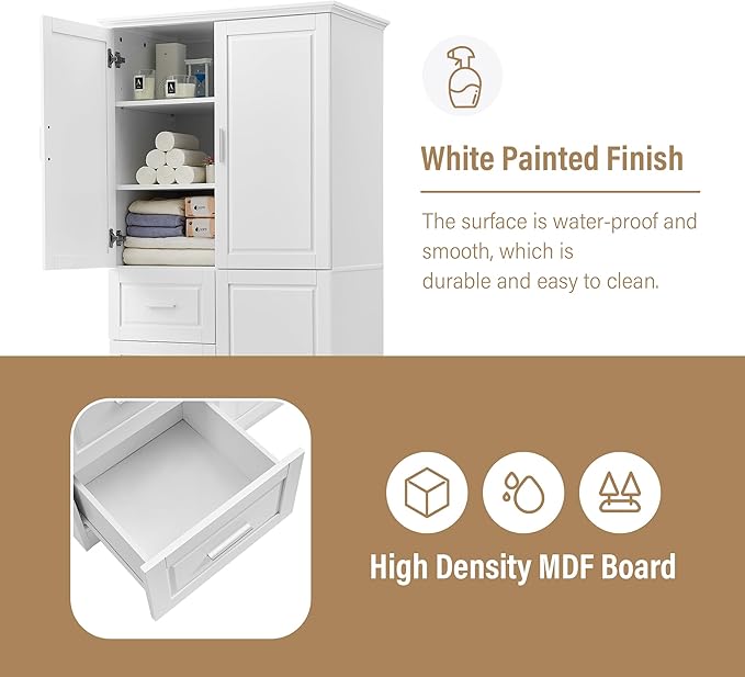 62.5" Storage Cabinet with Doors and Drawers, Kitchen Pantry Cupboard Shelf Organizers for Home, Bathroom and Living Room, Solid Wood Legs, Gray