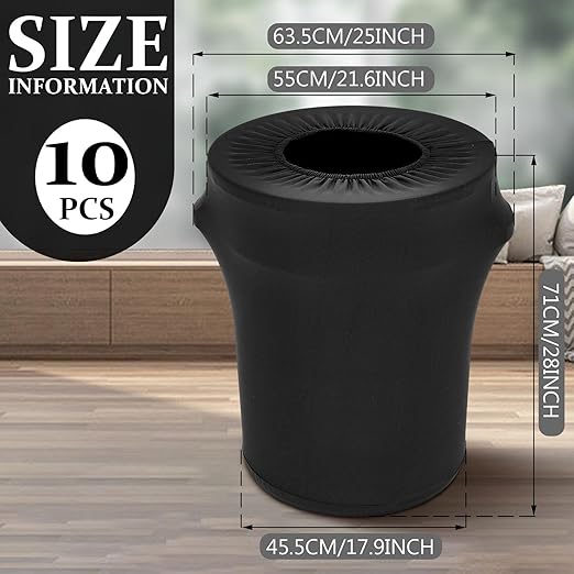 Tanlade 32 Gallon Stretch Trash Can Spandex Cover Outdoor Waste Garbage Can Spandex Covers for Indoor Kitchen Outdoor Round Waste Container Bin, Without Trash Bin(Black,10 Pcs)