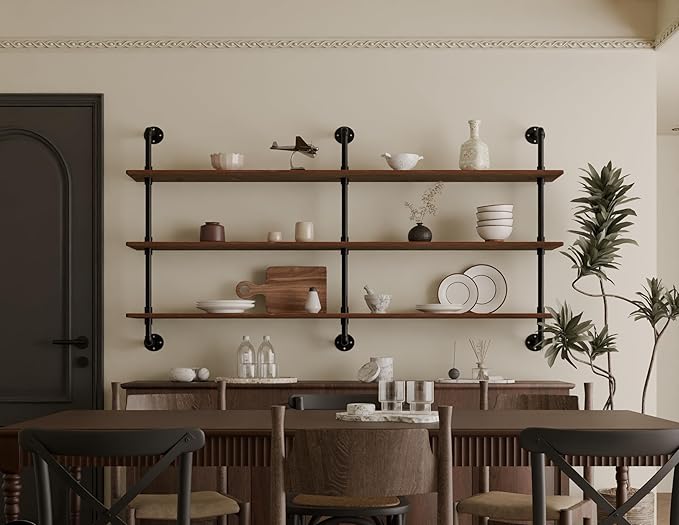 Floating Shelves 70 inch Wall Bookshelf Industrial Pipe Shelving Shelves Real Wood Planks Rustic Wall Shelves Hanging Bookshelves Farmhouse Kitchen Bar Shelving