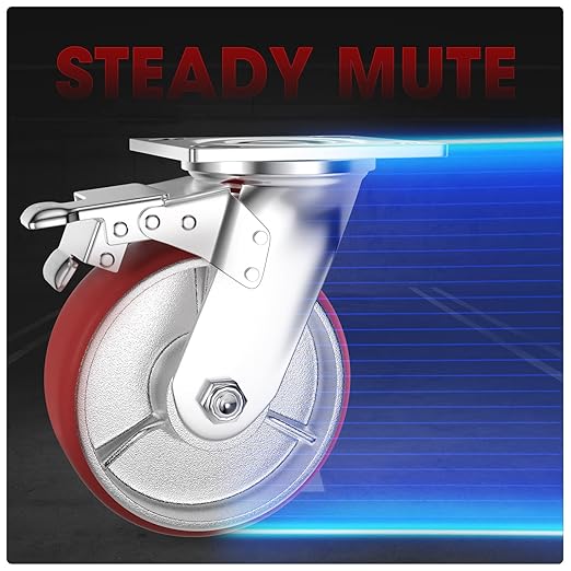 Casters Set of 4 Heavy Duty 6 inch with Brakes 2 and Fixed - ASRINIEY Locking Casters with Quiet Polyurethane on Steel Wheels, Swivel Plate Industrial Caster for Tool Box Trolley Workbench, 5000 lbs