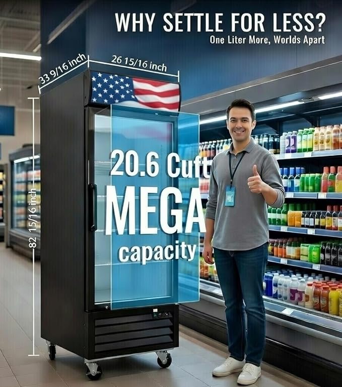 27" Commercial Display Freezer Upright, 20.6 Cu.ft Merchandiser Freezer with Triple-Pane Glass Door, -8 to -1℉, Auto Defrost, LED Sensor Light, Good Choice for Supermarkets, Cafes, Stores