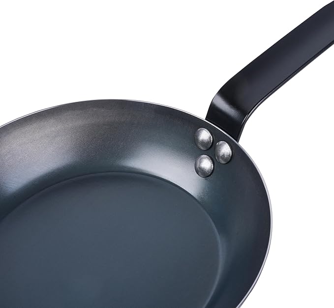 Restaurantware-Met Lux 8 Inch Fry Pan, 1 Lightweight Frying Pan - Induction-Ready, Triple-Riveted, Black Carbon Steel Cooking Skillet, Durable, For Searing, Sauteing, And Browning Food