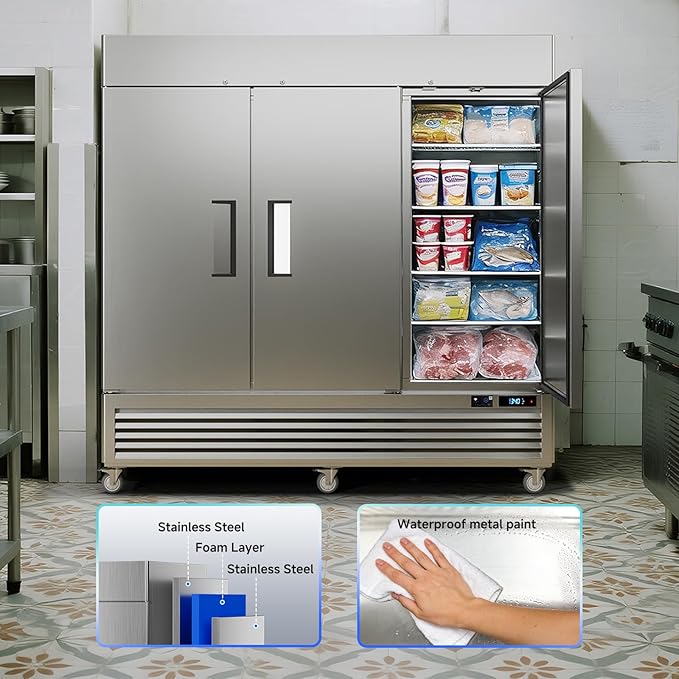 VEECOOL Commercial Upright Freezer WiFi-Enabled, 82" Solid Door Stainless Steel Reach in Freezer with 12 Shelves, Bottom Mounted, Auto Defrost, LED Lighting, Digital Control, ETL&ETL Sanitation