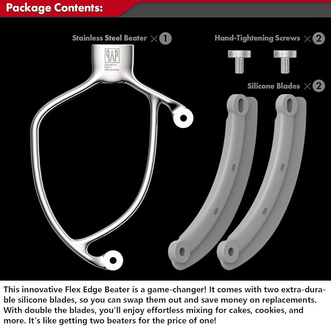 Flex Edge Beater Pro FEB5HD for KitchenAid 5QT Bowl-Lift Stand Mixers - Stainless Steel Flat Beater with Replaceable Silicone Edges.