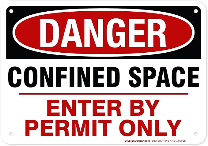 Danger Confined Space Enter By Permit Only Sign, 7x10 Inches, 55 mil thick HDPE (high density polyethylene), Made in USA by My Sign Center