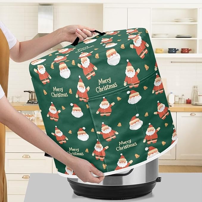 Pressure Cooker Cover for Women,Santa Claus Insulated Rice Cooker Cover with Easy to Clean Lining Stain Resistant Dust Cover with Pockets for Instant Pot 3 Quart Appliance Cover