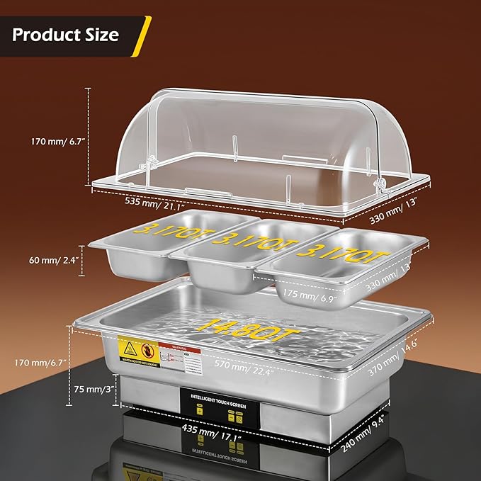 Dyna-Living Electric Chafing Dishes for Buffet, 9.5QT 1/3 Size Pan Chafing Dish Buffet Set 600W Electric Buffet Servers and Warmers with Temp Control Display Food Warmers for Parties Catering Buffet