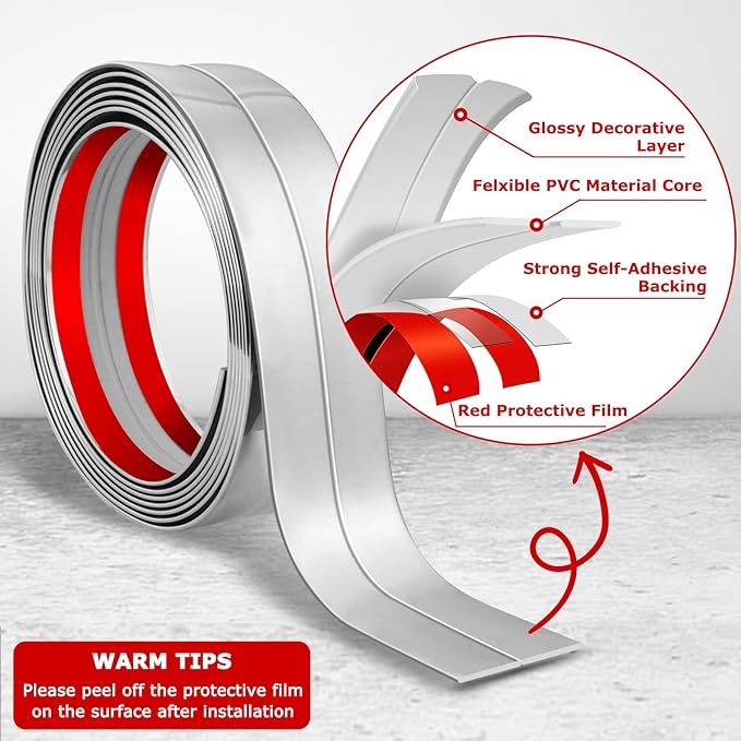 Flexible Peel and Stick Wall Corner Guards - Edge Protector Self Adhesive Trim Strip for Wall Edge (Silver, 2.4 in x 40 Ft)
