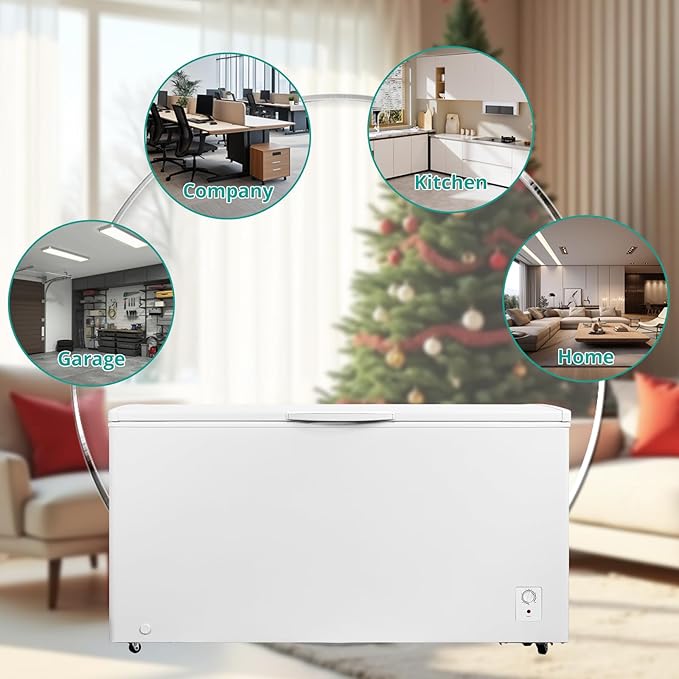 SMETA Chest Freezer 12.5 Cu. Ft, Deep Freezer Chest with 4 Wheels, Adjustable Thermostat, Removable Basket, Energy Efficient, Low Noise, Fast Freezing Ideal for Garage, Kitchen, Office, Basement