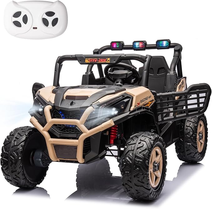 24V 2 Seater Kids Ride On UTV, Battery Powered Electric Car with Remote Control, 4WD Ride On Truck, Side by Side Ride On Car with Bluetooth, Sand Yellow