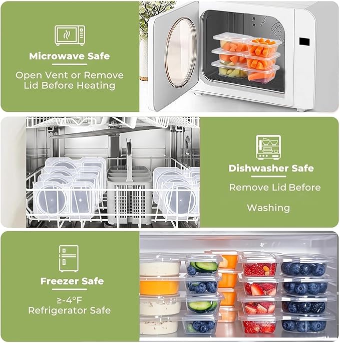 Reusable Snack Containers & Snack Pack Containers – 2 Compartment Meal Prep Containers with Lids, Double Condiment Containers, Portable Snackle Box (10 Set)