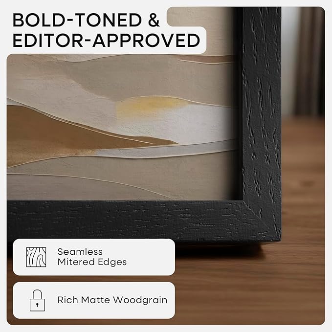 Homeforia A3 Picture Frame Black Wood, High-End Oak 11.7 x 16.5 Black Poster Frames Matted to 8.3 by 11.7 Photo, 11.7x16.5 Size Wooden Frame with Mat 8.3x11.7 Print, Tempered Glass, Wall Kit, Set of 2