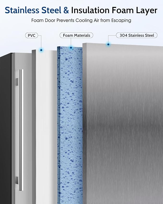 24 inch Beverage Refrigerator - 180 Cans Beverage Fridge Under Counter with Stainless Steel Door, Built-in or Freestanding Beer Fridge, Outdoor Refrigerator for Patio Kitchen Home Bar