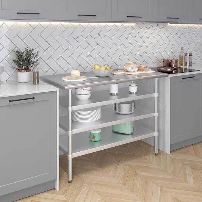 24 in. x 48 in. Stainless Steel Work Table with Three Bottom Shelves | NSF Kitchen Prep Table | Utitly Metal Table