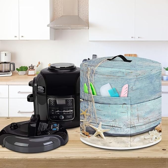 Pressure Cooker Dust-Proof Kitchen Appliance Air Fryer Cover for 3 Quart with Handle and Pockets Keep Kitchen Appliance Clean Coastal Decor, Starfish Blue Wood Grain