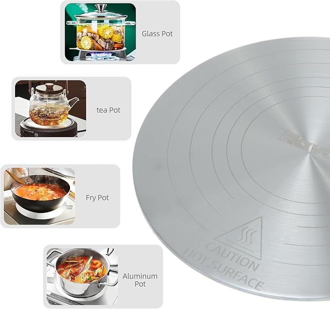 11 Inch Stainless Steel Induction Plate Adapter, Cooktop Heat Diffuser with Detachable Handle,Fire Diffuser for Electric or Gas Stove
